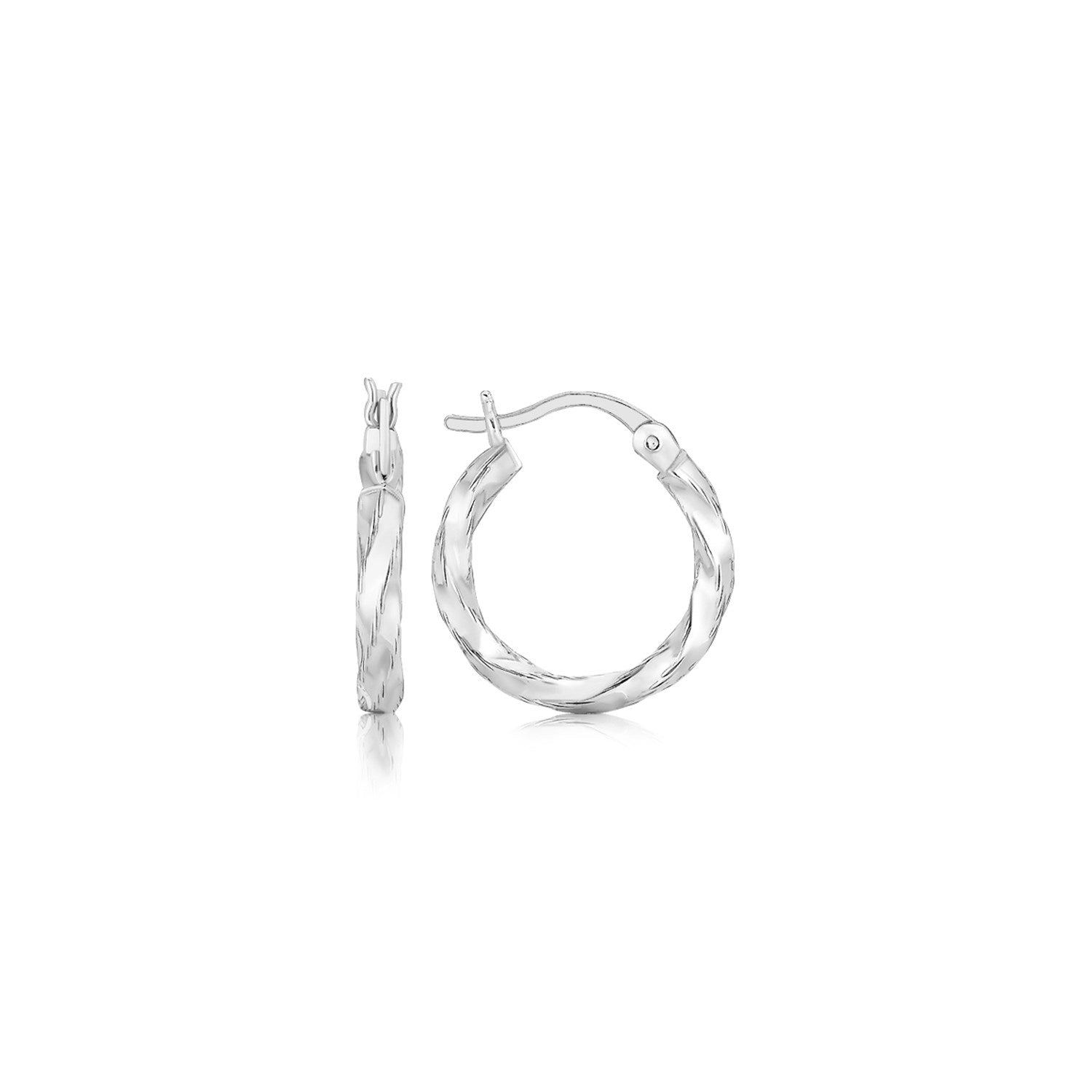 Spiral Style Polished Hoop Earrings in Sterling Silver(3x15mm) in a sleek high-contrast midnight luxury editorial style